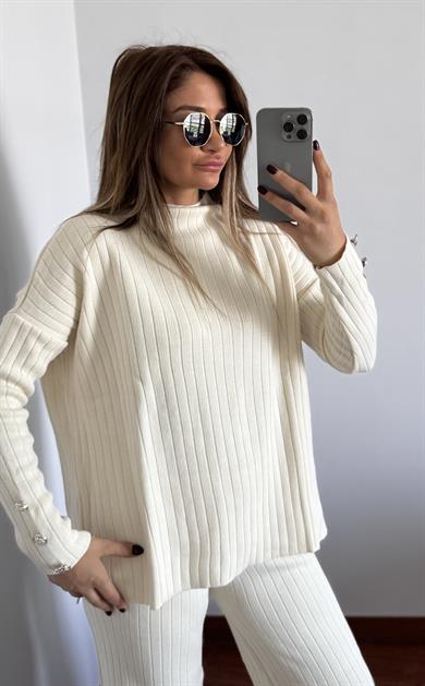 Fitilli Trend Triko Takım Standart-Bej