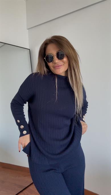 Fitilli Trend Triko Takım Standart-Lacivert