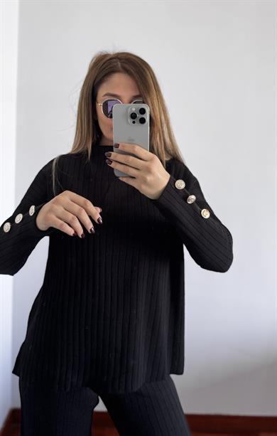 Fitilli Trend Triko Takım Standart-Siyah