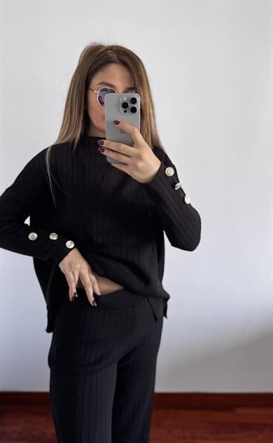 Fitilli Trend Triko Takım Standart-Siyah