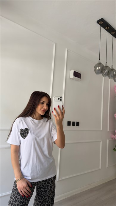 Füme Leopar Desenli Pantolon Ve Kalpli Tişört Takım