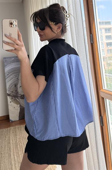 Garnili Oversize  Tişört 2Lİ Takım Mavi 