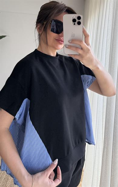 Garnili Oversize  Tişört 2Lİ Takım Mavi 