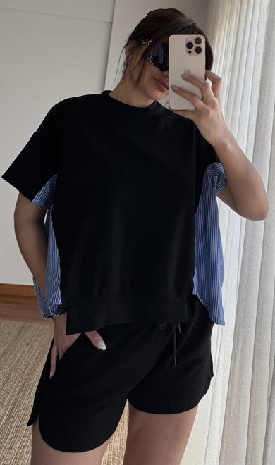 Garnili Oversize  Tişört 2Lİ Takım Mavi 