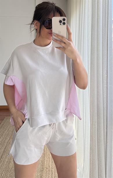 Garnili Oversize  Tişört 2Lİ Takım -Pembe