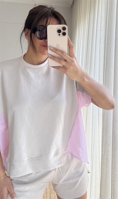 Garnili Oversize  Tişört 2Lİ Takım -Pembe