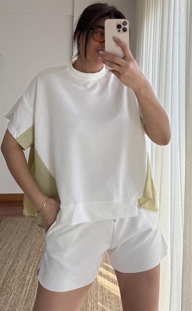 Garnili Oversize  Tişört 2Lİ Takım Yeşil