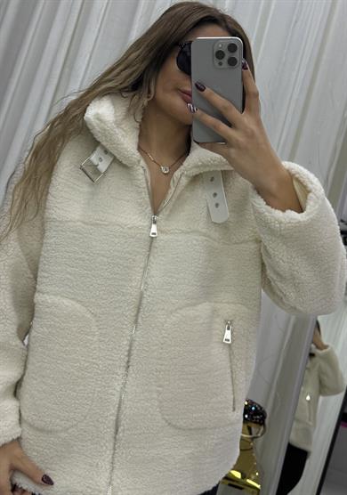 Yaka Detaylı Yumoş Mont- Ekru