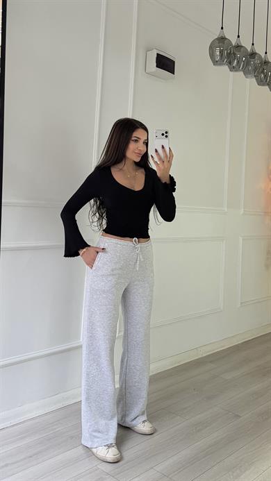 Gri Bol Paça Beli Lastikli Eşofman