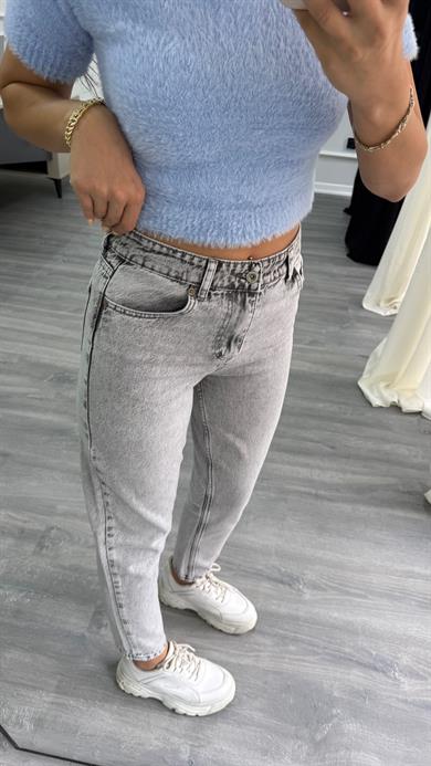 Gri Kar Yıkama Yüksek Bel Kot Pantolon