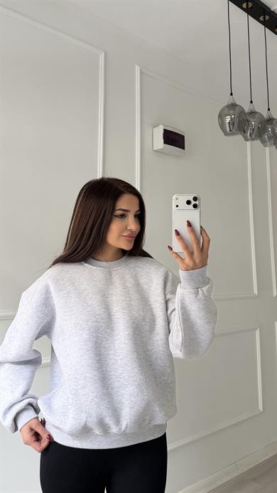 Gri Labubu Nakışlı Oversize Şardonlu Sweatshirt