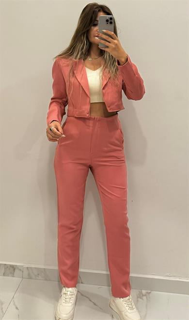 Gül Kurusu Pantolon Crop Ceket Takım
