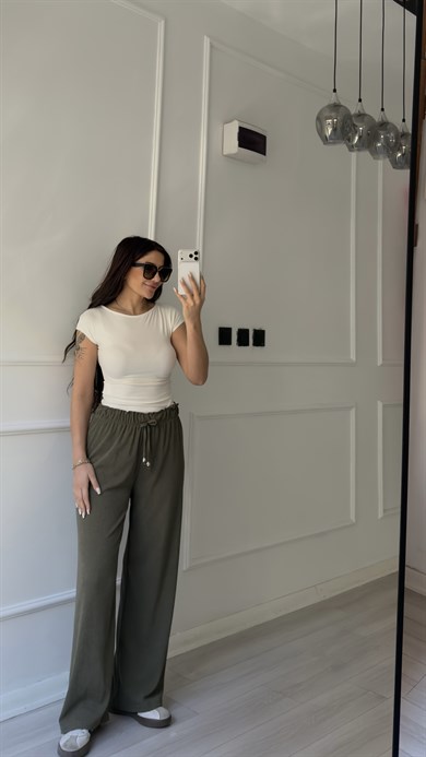 Haki Ayrobin Bol Paça Pantolon 