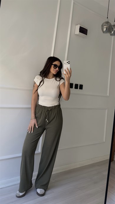 Haki Ayrobin Bol Paça Pantolon 