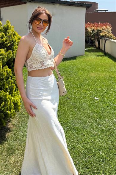 Ham Keten  Balık Model Maxi Boy Bej Etek