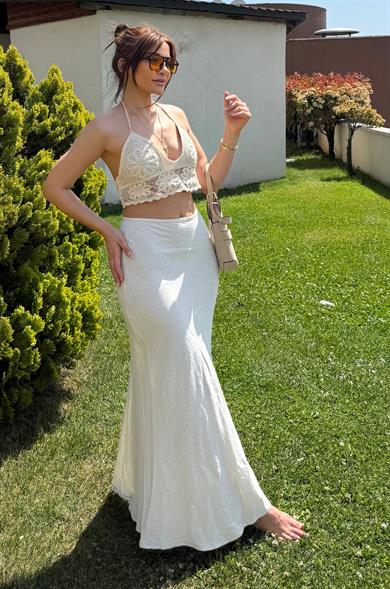 Ham Keten  Balık Model Maxi Boy Bej Etek