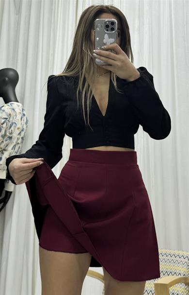 Kadın Bordo Mini Şort Etek
