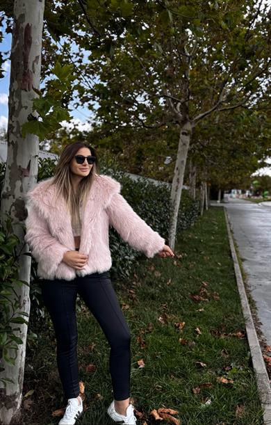 Kadın Salaş Sakallı Kürklü Astarlı Mont-Pudra