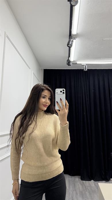 Kahve Dik Yaka Loose Fit Triko Kazak