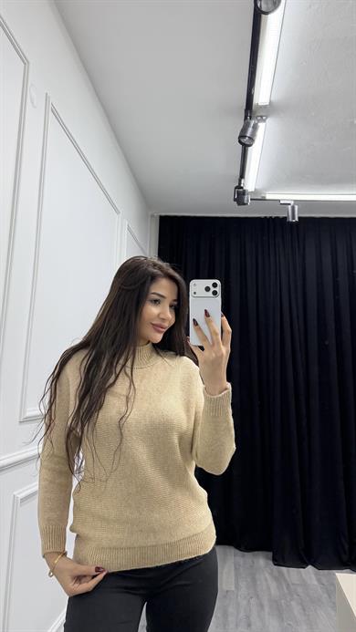 Kahve Dik Yaka Loose Fit Triko Kazak