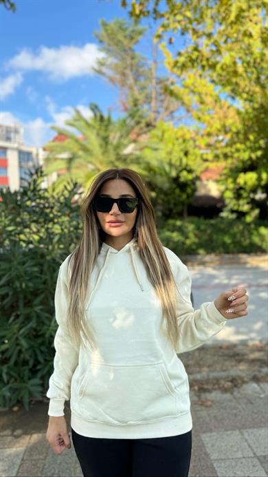 Kapüşonlu Sweatshirt- Taş