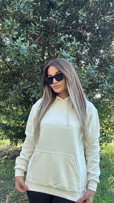 Kapüşonlu Sweatshirt- Taş