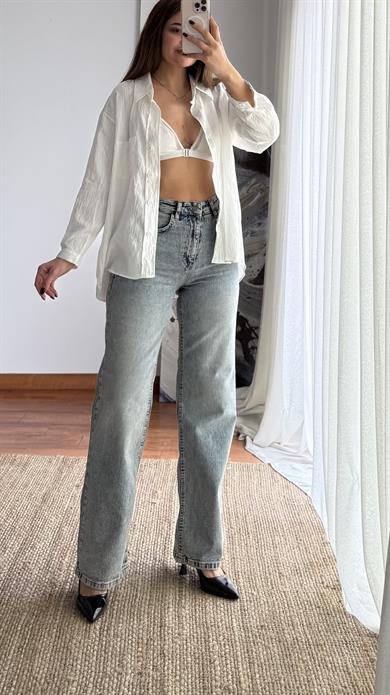 Kar Yıkama Süper Extra Yüksek Bel Bol Paça Wide Leg Jean Pantolon