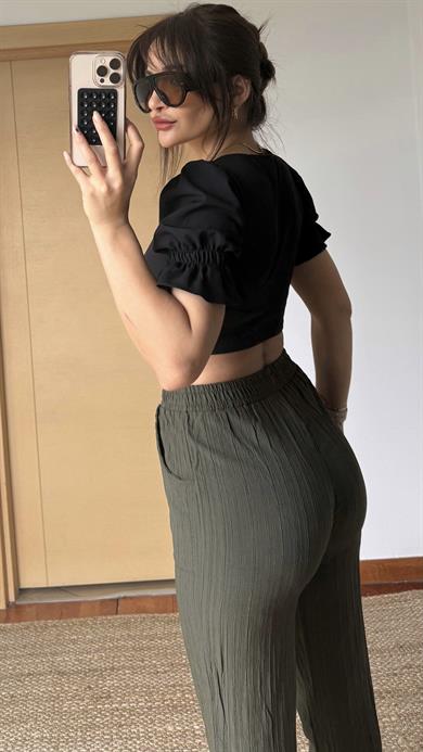 Karpuz Kol Crop Bluz-Siyah