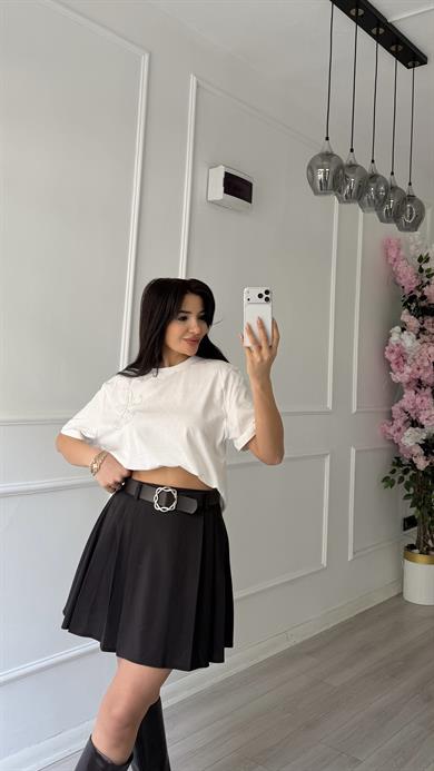 Kemerli Kısa Etek Kahve