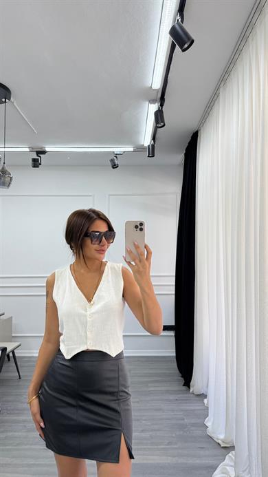 Kısa Deri Yırtmaç Detaylı  Etek