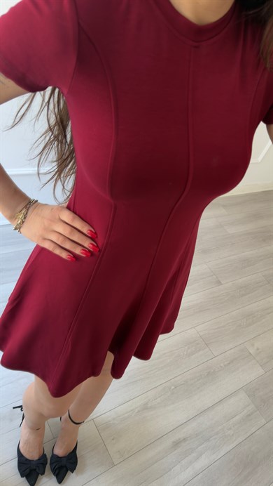 Kloş Bordo Kısa Elbise