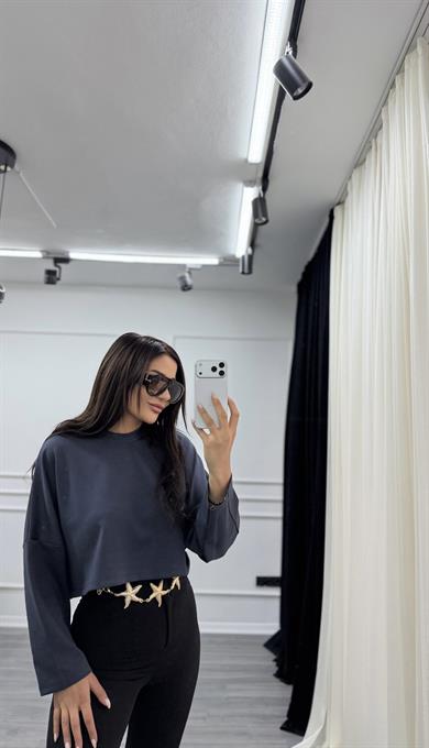 Antrasit  Bisiklet Yaka Oversize Sweatshirt