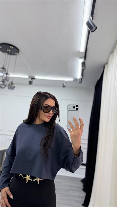 Antrasit  Bisiklet Yaka Oversize Sweatshirt