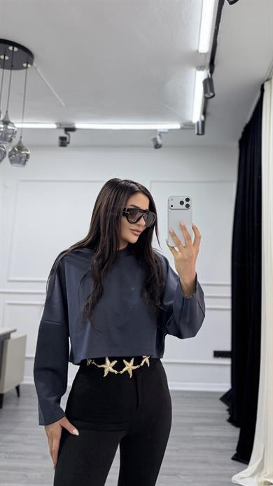 Antrasit  Bisiklet Yaka Oversize Sweatshirt