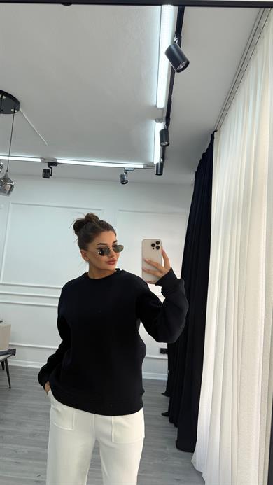 Lacivert Sweatshirt Oversize Şardonlu