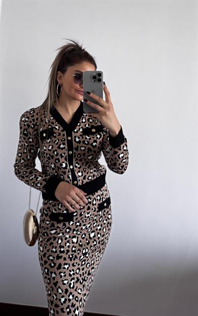 Leopar Desen Kahve Etek Takım