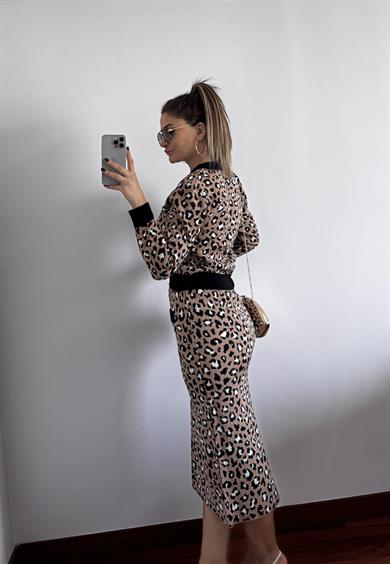 Leopar Desen Kahve Etek Takım