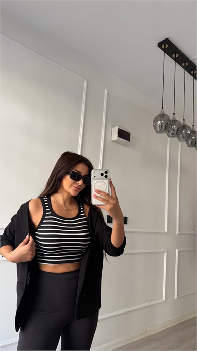 Luna Çizgili Crop Atlet