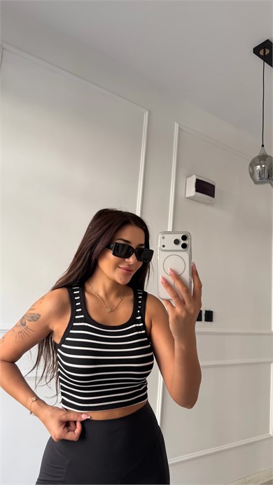 Luna Çizgili Crop Atlet