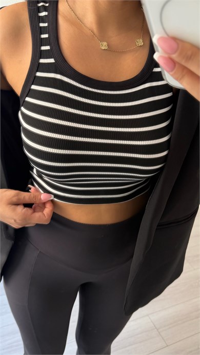 Luna Çizgili Crop Atlet