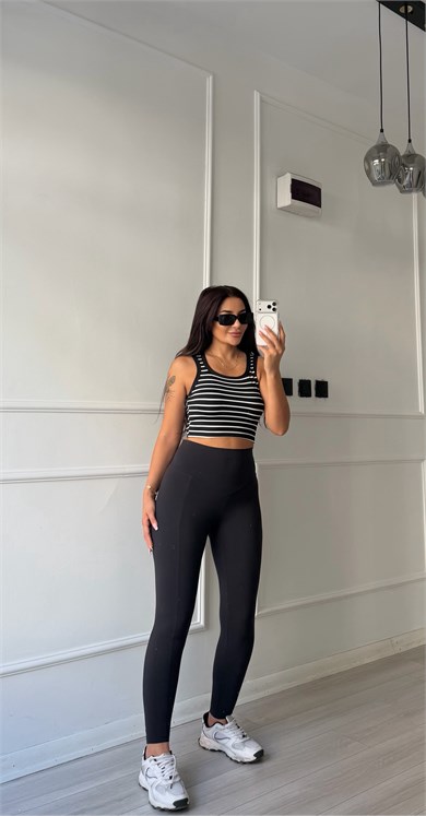 Luna Çizgili Crop Atlet