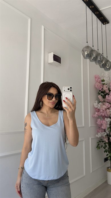 Mavi Askılı Viskon Atlet Bluz