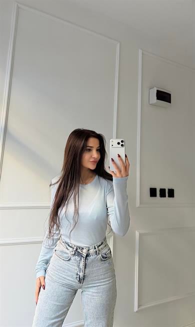 Mavi Bisiklet Yaka Uzun Kollu Transparan Bluz