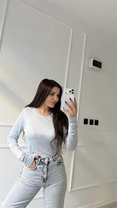 Mavi Bisiklet Yaka Uzun Kollu Transparan Bluz