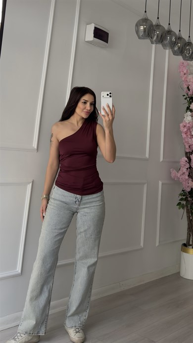 Mürdüm Astimetrik Tek Omuzlu Bluz
