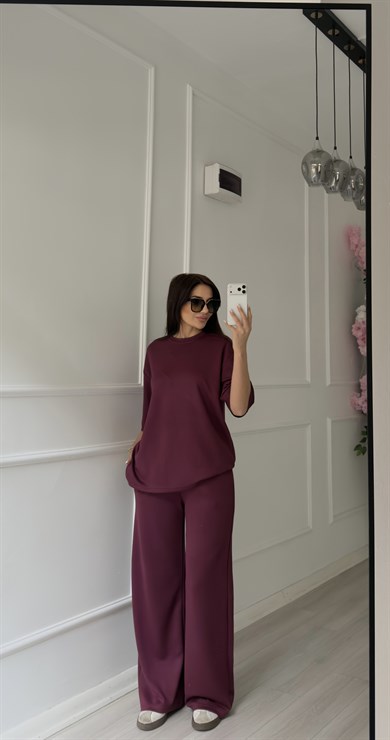 Mürdüm Geniş Paça Eşofman Ve Salaş Tişört Takım