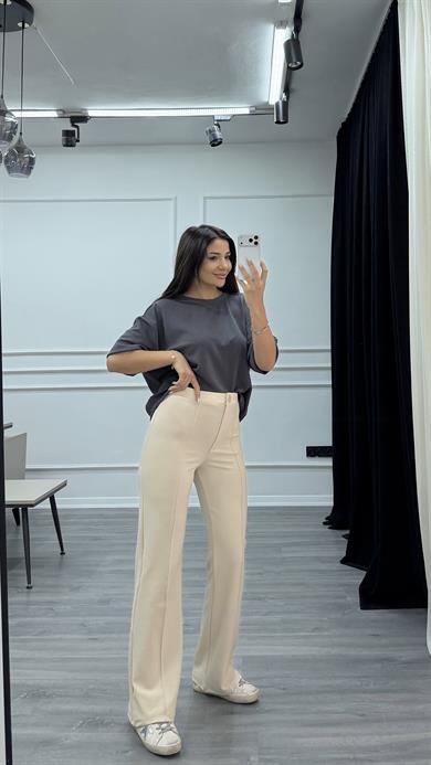 Önü Çimalı İspanyol Paça Palazzo Pantalon  camel