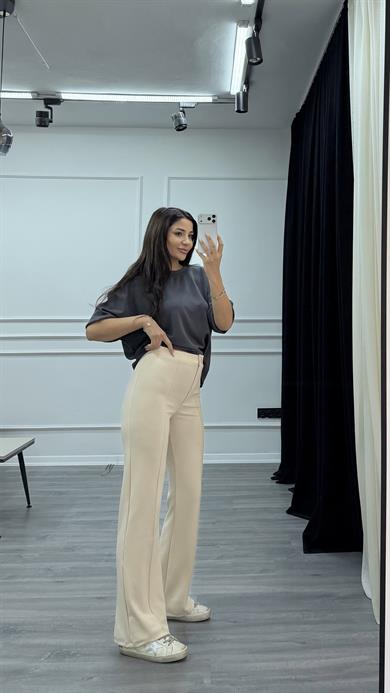Önü Çimalı İspanyol Paça Palazzo Pantalon  camel
