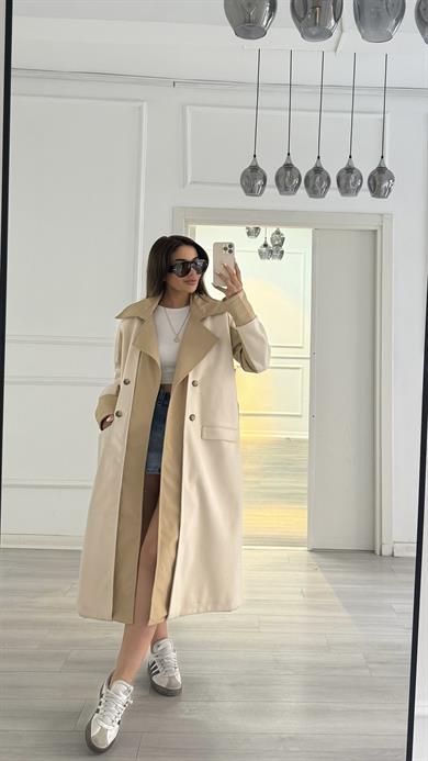 Oversize Bej Kaşe Kaban 