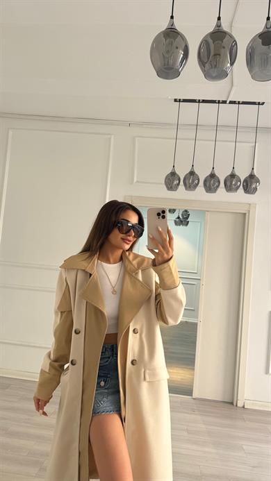 Oversize Bej Kaşe Kaban 